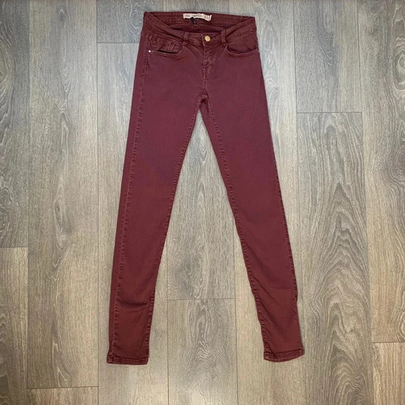 Zara Women's Skinny Jeans Coloured denim Slim Mid rise Maroon burgundy size 2 - Picture 7 of 16